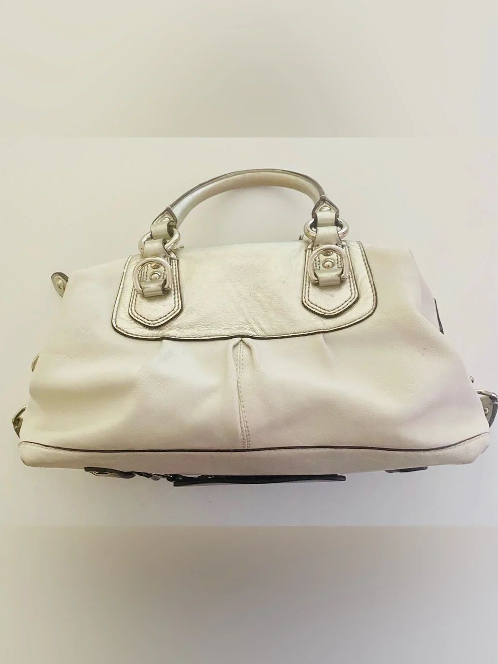 Coach Ashley Cream/Silver Leather Satchel with Convertible Straps